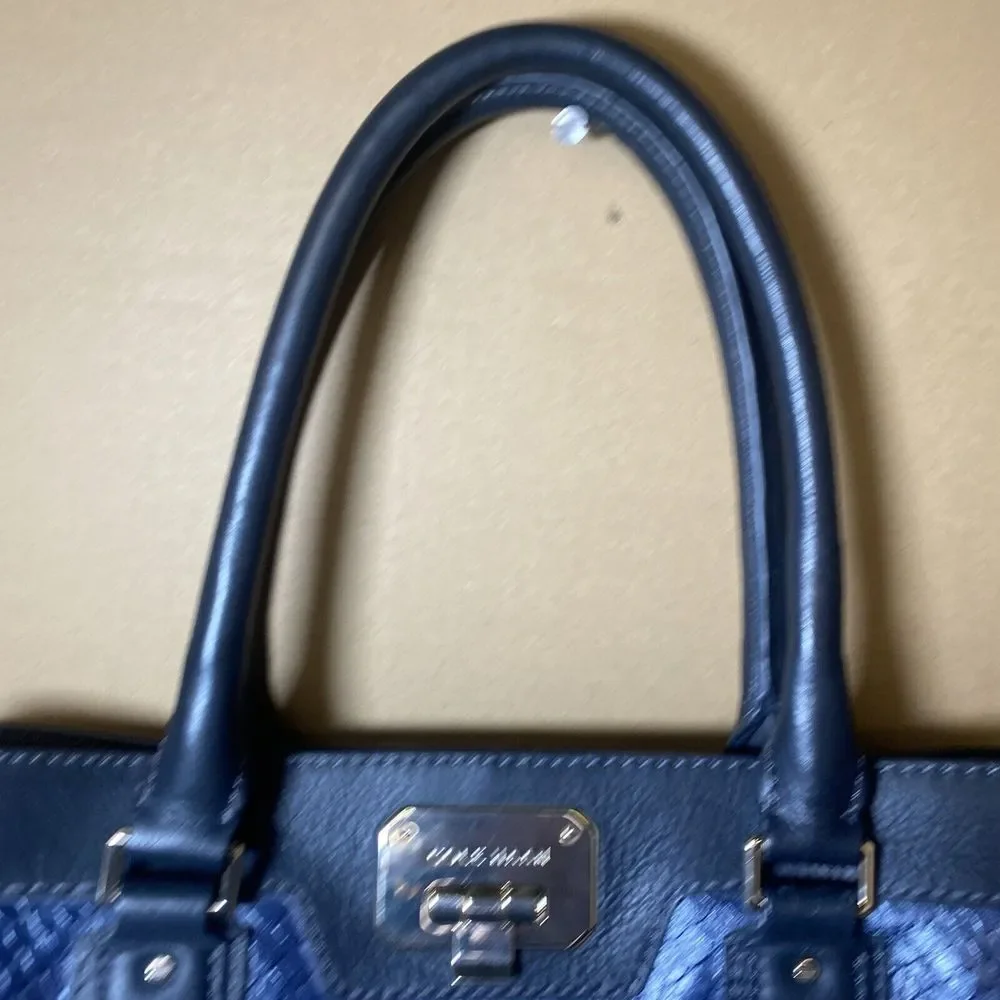 Cole‎ Haan Blue/Black Alligator Snake Skin Style Purse Hand Bag VERY NICE